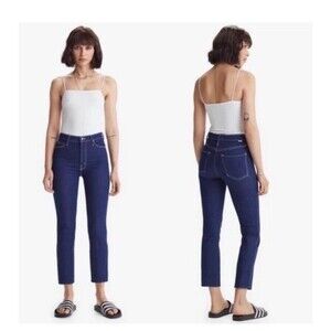 MOTHER The Double Dazzler Ooh La La Cropped Straight Leg Jeans Navy Blue Size 25